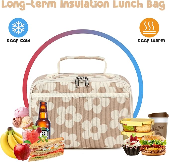 Bluboon Kids Girls Lunch Bag Insulated Lunch Box for school Corduroy Lunch Cooler Organizer School Kids Lunch Tote