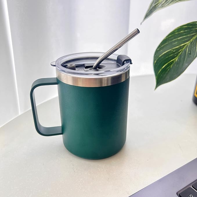 1pack 12oz Coffee Mug With Handle Bulk, Stainless Steel Insulated Travel Tumblers With,Double Wall Vacuum Camping Cup for Hot & Cold Drinks Tea (green)