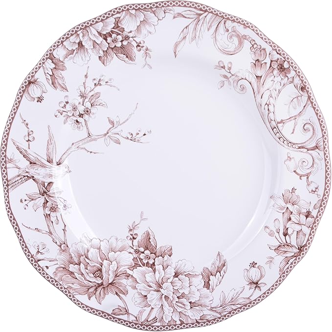 222 Fifth Adelaide Brown on White 12-Piece Dinnerware Set – Service for 4, Plate & Bowl Set,Durable Porcelain, Dishwasher Safe, for Everyday Dining & Entertainment
