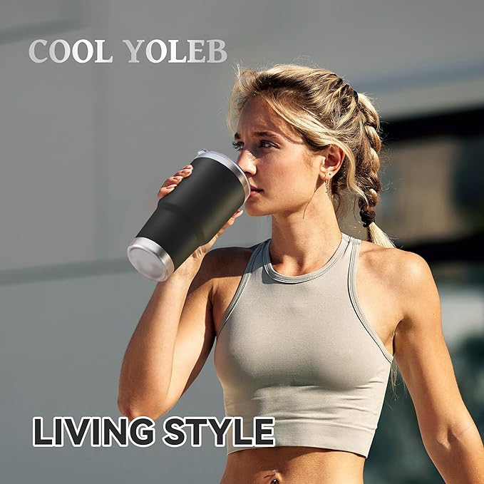 30 oz Tumbler with Lid Stainless Steel Tumblers Bulk Vacuum Insulated Cup Reusable Powder Coated Travel Mug Double Wall Leak Proof Cups Keep Cold Drinks for 12 Hours Black, Set of 8