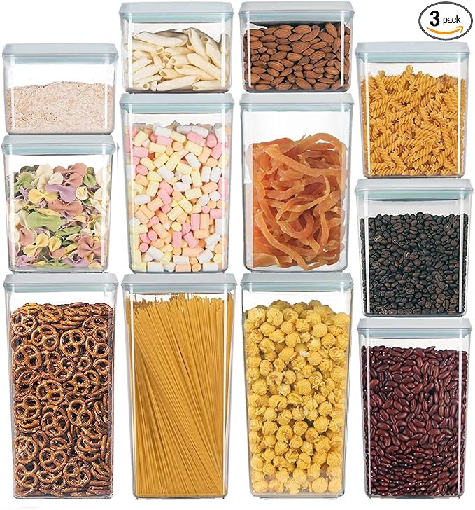 Pop Containers with Lids - Stackable Airtight Food Storage, Kitchen Pantry Storage Containers for Snacks Candy Salt Herbs Spices BPA-Free (12PCS (1.2 + 2.0 + 2.7 + 3.3 Qt) * 3)