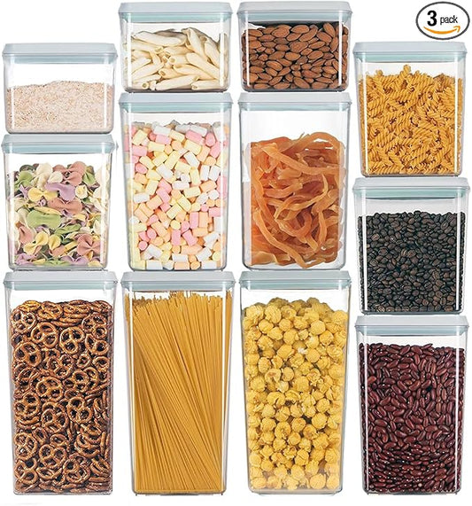 Pop Containers with Lids - Stackable Airtight Food Storage, Kitchen Pantry Storage Containers for Snacks Candy Salt Herbs Spices BPA-Free (12PCS (1.2 + 2.0 + 2.7 + 3.3 Qt) * 3)