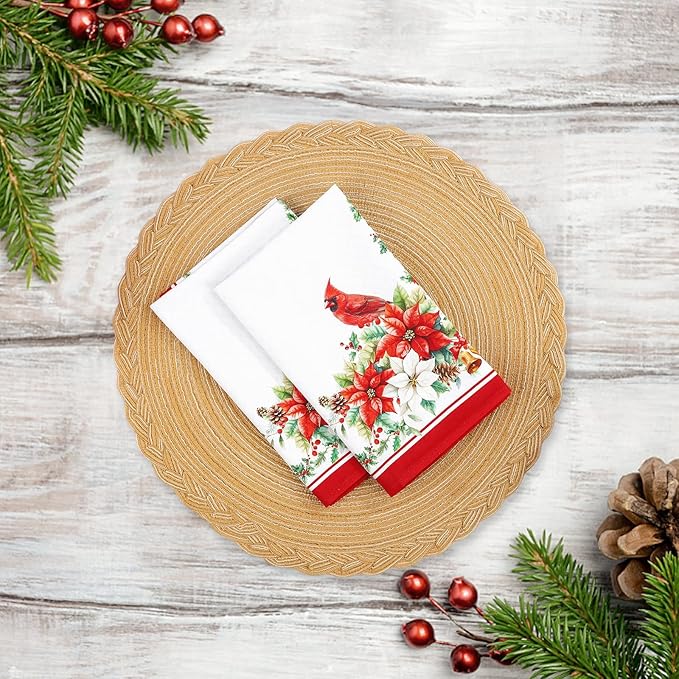 Christmas Cardinal Napkins, 18×18 Inch Floral Dinner Cloth Napkins Set of 4, Washable Cotton Soft Absorbent Square Napkins for Dining Kitchen Party Wedding Decoration