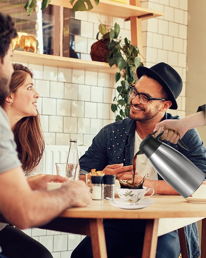 70 OZ Thermal Coffee Carafe,Updated Insulated Stainless Steel Coffee Carafes for Keeping Hot Coffee & Tea Hot Beverage-12Hours, Double Walled Vacuum Coffee Carafe (silver)