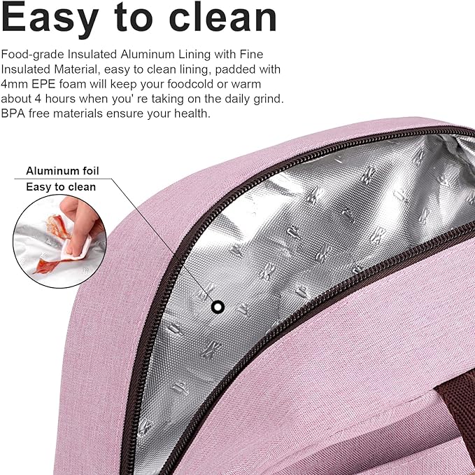 BALORAY Lunch Bag for Women Men Insulated Lunch Box for Adult Reusable Lunch Tote Bag for Work, Picnic or Travel (Pink)