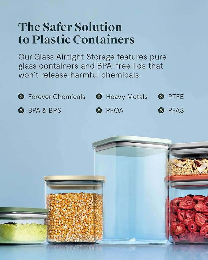 Caraway 14-Piece Glass Airtight Food Storage Containers with Lids – Non-Toxic, BPA-Free Kitchen Storage Containers – Stackable, Space-Saving Airtight Containers for Dry Goods and More - Mist