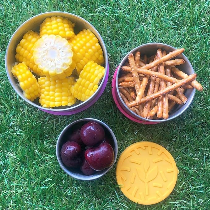 TAVVA 4 X 3 oz Stainless Steel Containers with Lids - Leakproof w/Silicone Lids - BPA Free - Dishwasher & Freezer Safe - Portable & Reusable - Small Snack Cups Dressing Containers