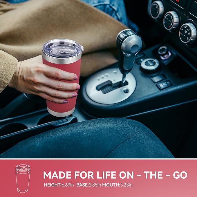 20 oz Tumbler Stainless Steel Tumblers Bulk with Lid Double Wall Insulated Coffee Tumbler Cups for Hot & Cold Drinks Powder Coated Travel Coffee Tumbler Mug Metal (Red, 6 pack)