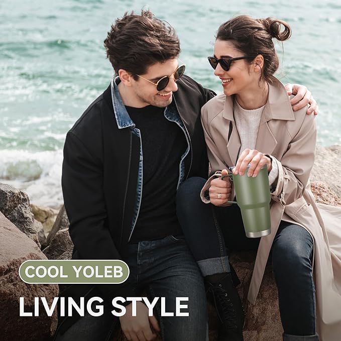 30 oz Tumbler with Handle and Lid, Stainless Steel Tumblers Bulk Double Wall Vacuum Insulated Travel Mug Leak Proof Cup Keep Drinks Cold and Hot Army Green, 8 Pack