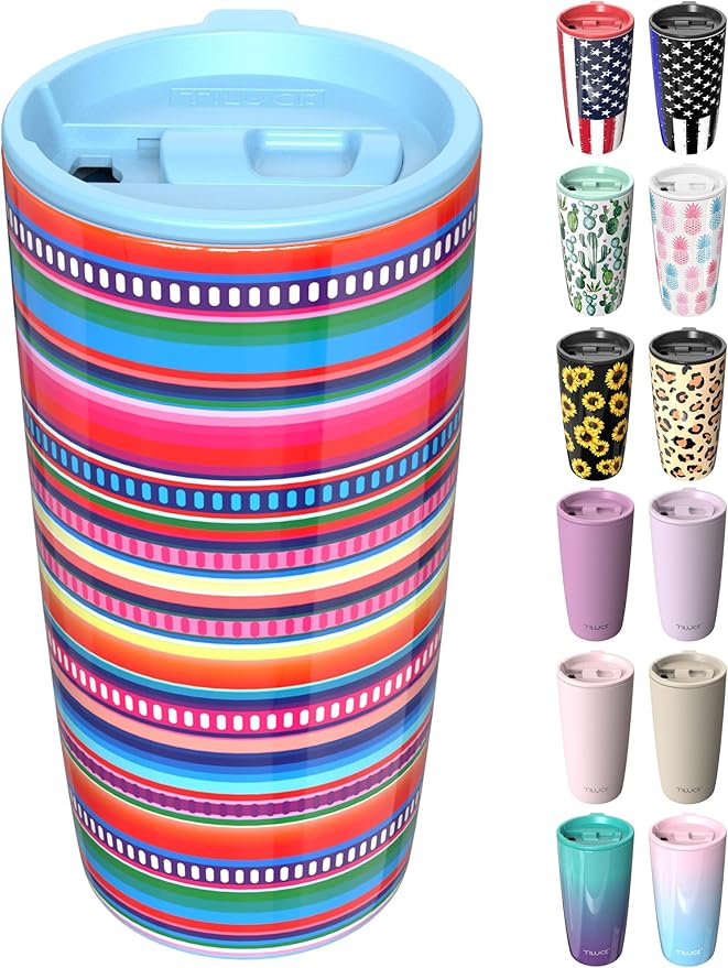 TILUCK 20 oz Tumbler with Leak-Proof Lid, Vacuum Insulated Stainless Steel Coffee Mug, Double-Walled Travel Tumbler for Hot and Cold Drinks(RainbowStripes, 20oz)