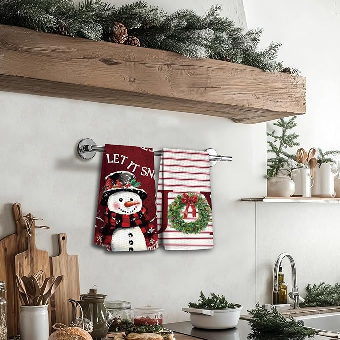 Christmas in July， Christmas Kitchen Towels, Christmas Dish Towels Set of 2,Let It Snow Tea Towels for Kitchen,Christmas Hand Towels for Bathroom,Gifts for Women,16×24