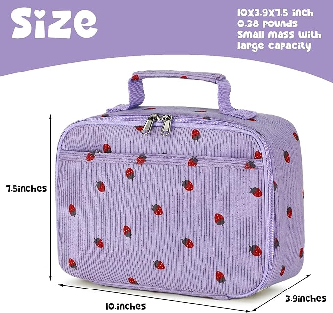 Bluboon Kids Girls Lunch Bag Insulated Lunch Box for school Corduroy Lunch Cooler Organizer School Kids Lunch Tote
