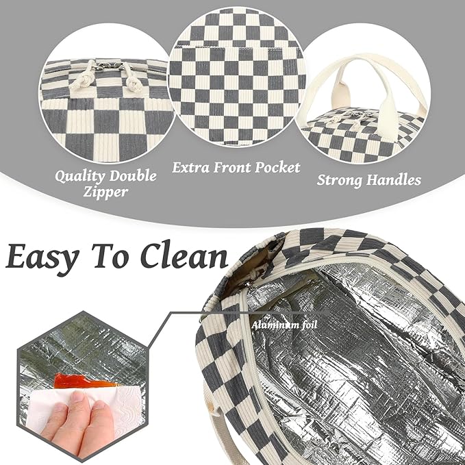 Bluboon Lunch Bag for Women Men Cute Corduroy Lunch Tote Bags Reusable Insulated Lunch Box Large Capacity Reusable Insulated Cooler for Work Picnic or Travel