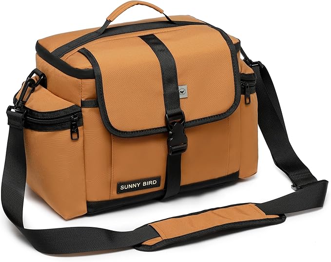 SUNNY BIRD Large Lunch Bag, Thermally Insulated Soft Cooler with Shoulder Strap for Women, Men (Brown)