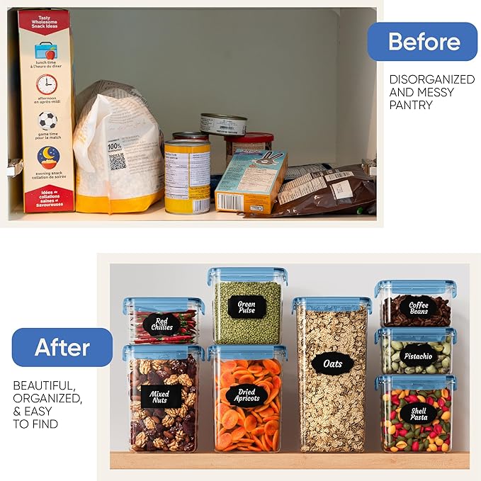 Chef's Path Airtight Food Containers with Lids (24 Pack - Blue) Kitchen Pantry Organization - BPA Free Food Storage Organizers for Cereal, Brown Sugar, Dry food - With Marker, Labels & Spoons