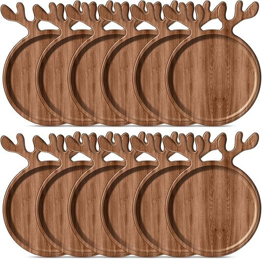 12 Pcs Christmas Appetizer Platter 12 Inch Cutting Board Acacia Serving Trays Wood Charcuterie Board Tray Snack Dessert Candy Dish Plate for Kitchen Gifts (Deer Antler)