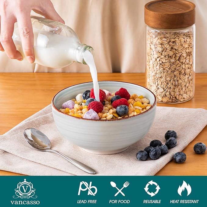 vancasso Bonita Dinnerware Set Blue Stoneware 18 Pieces Service for 6, Handpainted Spirals Pattern Stoneware Plates and Bowls Set