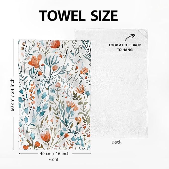 Blue Orange Flowers Kitchen Towels Decorative Set of 2, Watercolor Floral Hand Towels for Kitchen Baking Cooking, Soft Absorbent Vintage Floral Dish Clothes for Drying Dishes Holiday Decoration