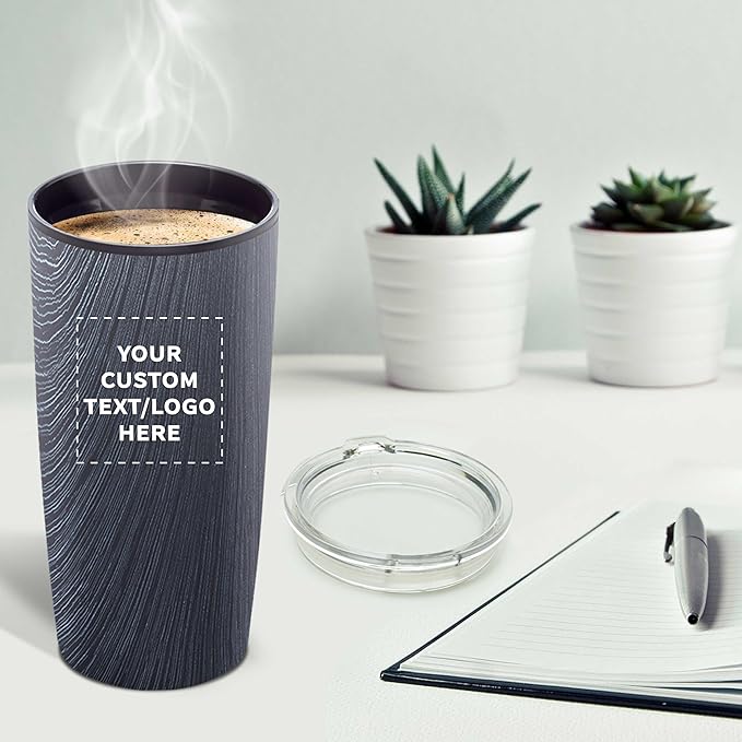 DISCOUNT PROMOS Custom Plastic Tumblers 20 oz. Set of 1, Personalized Bulk Pack - With lids, Ice Coffee Tumbler, To Go Cup, Insulated - Grey