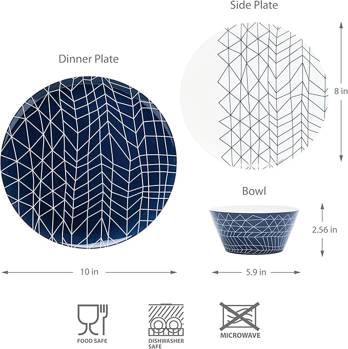 Bzyoo 12-Piece Melamine Dinnerware Set - Spidy | Lightweight, Durable, BPA-Free | Dishwasher Safe Dish Set for Indoor & Outdoor Use - Perfect for Camping, BBQs