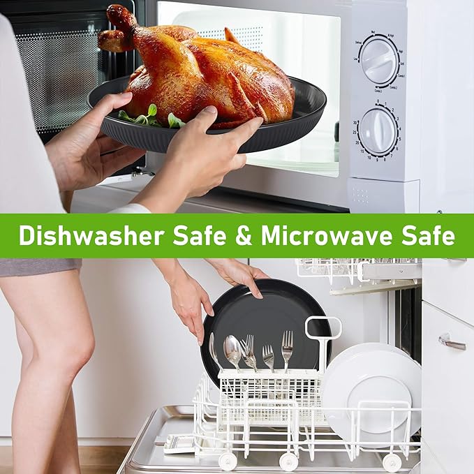 Wheat Straw Dinnerware Sets, Kitchen Unbreakable Wheat Straw Plates and Bowls Sets for College Dorm Apartment Reusable Black