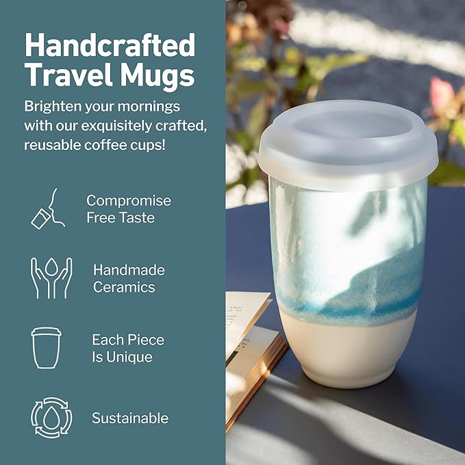 Travel Mug - Portable Coffee To Go Mug Microwave & Dishwasher Safe Coffee Cups Reusable - Gifts For Women Men Him Her 12oz - Lagoon
