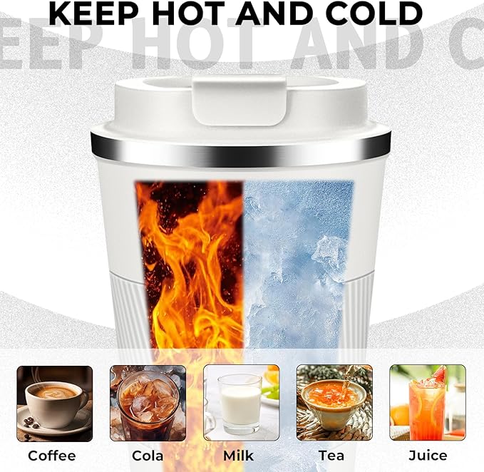 Insulated Coffee Tumbler 17 oz, Stainless Steel Coffee Mug with Lids, Travel Coffee Mug Leak Proof, Double Wall Vacuum Insulated Reusable Iced Coffee Cup, Keep Drinks Hot and Cold (White, 17 Ounces)