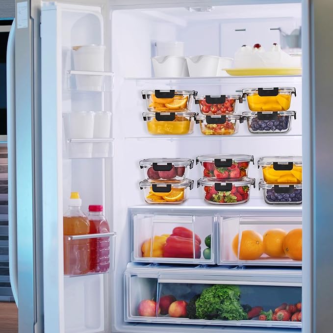 Sorbus 16pc Glass Meal Prep Containers Set – 8 Round 32oz Containers with Airtight Lids – Freezer, Dishwasher, Oven Safe – Reusable Food Storage Bowls, 4 Cup Capacity for Meal Prep and Storage