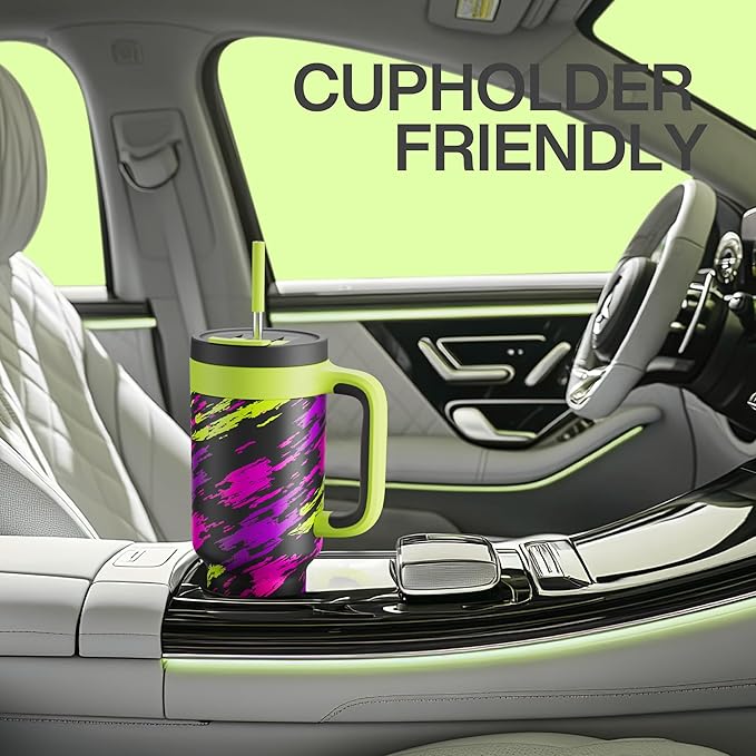 40 oz Tumbler with Handle, 2-in-1 Straw and Sip Lid, Leakproof, Dishwasher Safe, Insulated Stainless Steel Travel Coffee Mug, Keeps Cold for 34 Hours, Fits in Car Cup Holder (Furious Fast)