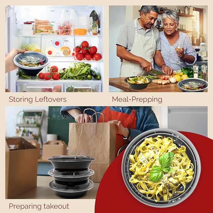 Reli. Meal Prep Container Bowls, 16 oz (25 Pack) Meal Prep Containers Reusable | Plastic Take Out Food Boxes, Microwavable Bowls with Lids | Disposable for Takeout, To Go, Leftover