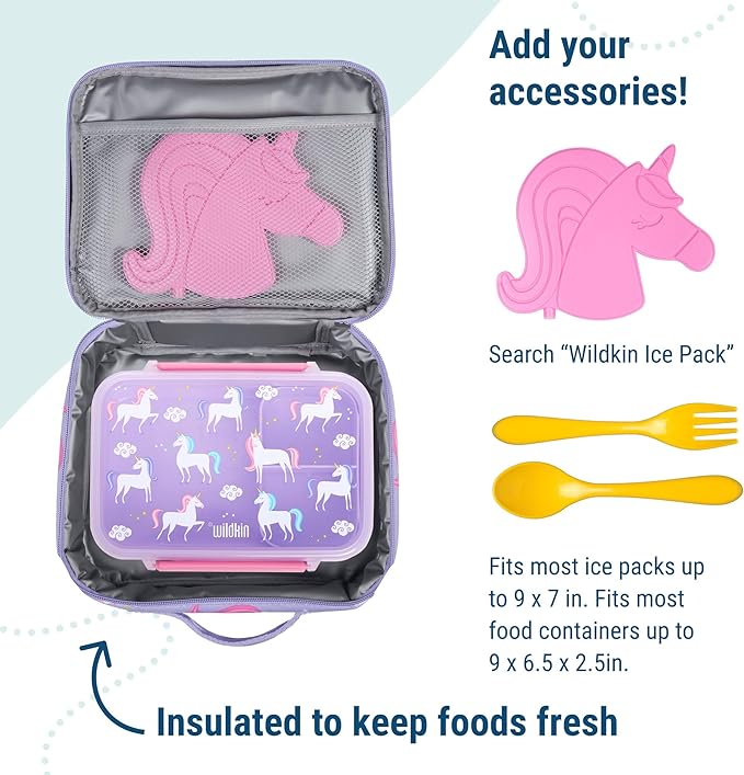 Wildkin Kids Insulated Lunch Box – Durable and Reusable for School & Travel - Wild Horses