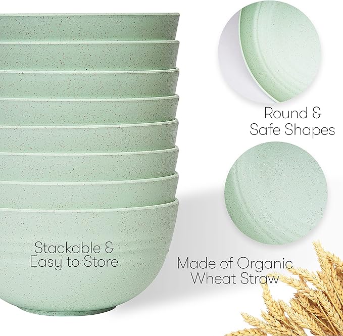 Wheat Straw Dinnerware Sets | Unbreakable Dinnerware Sets | Dishwasher Microwave Safe Dinnerware | Eco Friendly Non Breakable Dinnerware Sets | RV Outdoor Camping (Green, Service for 8 (32 pcs))