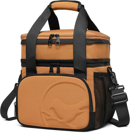 SUNNY BIRD Dual Compartment Lunch Bag, 13L Insulated Adult Lunch Box for Work (Brown)