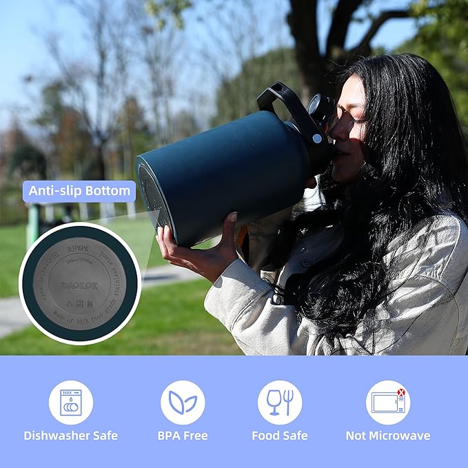 BJPKPK One Gallon(128 oz) Insulated Water Bottle, Dishwasher Safe Stainless Steel Thermo, BPA Free Jug with Ergonomic Handle & Anti-slip Bottom, Large Water Bottle, Brick Red