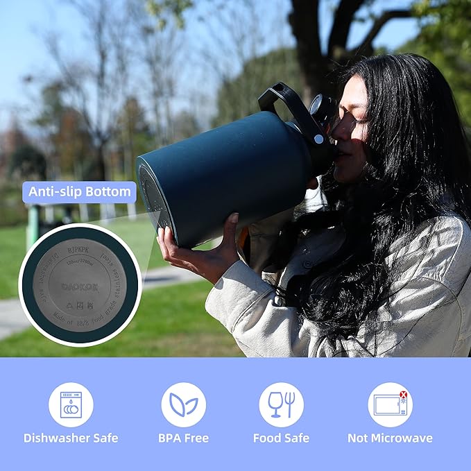 BJPKPK One Gallon(128 oz) Insulated Water Bottle, Dishwasher Safe Stainless Steel Thermo, BPA Free Jug with Ergonomic Handle & Anti-slip Bottom, Large Water Bottle, Grey