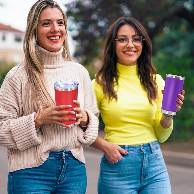 20oz Tumbler Stainless Steel Tumbler Cup with Lid Vacuum Insulated Double Wall Travel Mug, Durable Powder Coated Travel Coffee Tumbler Mug for Hot & Cold Drinks, Purple,1 Pack