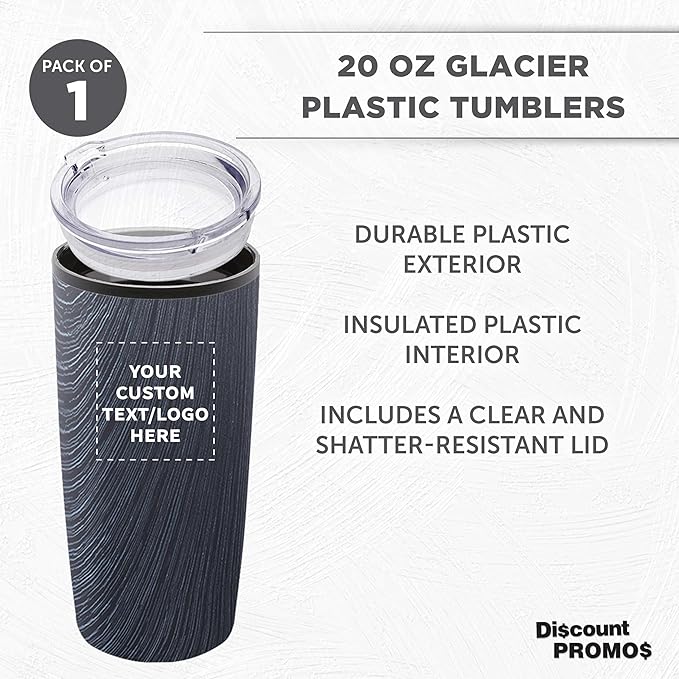 DISCOUNT PROMOS Custom Plastic Tumblers 20 oz. Set of 1, Personalized Bulk Pack - With lids, Ice Coffee Tumbler, To Go Cup, Insulated - Grey