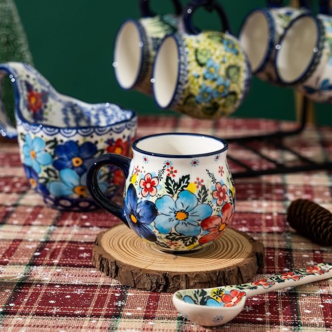 ALMA 12oz Handpainted Microwave Safe Coffee Mug, Unique Ceramic Tea Mug For Girl Friend,Mother, Woman(Assorted Flowers,Medium)