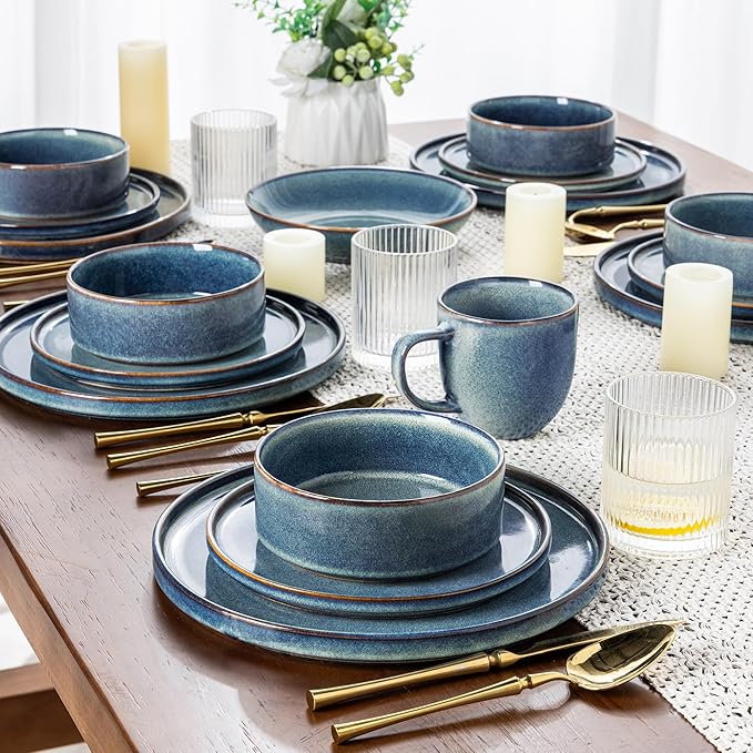 AmorArc Ceramic Dinnerware Sets, Handmade Reactive Glaze Stoneware Plates and Bowls Sets,Highly Chip and Crack Resistant | Dishwasher & Microwave Safe Dishes Set, Service for 6 (18pc)