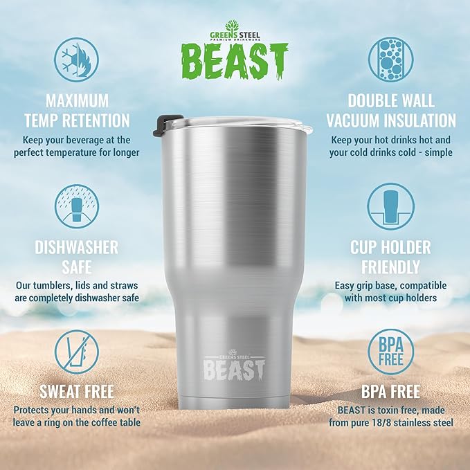 Beast 20 oz Tumbler Stainless Steel Vacuum Insulated Coffee Ice Cup Double Wall Travel Flask (Stainless Steel)