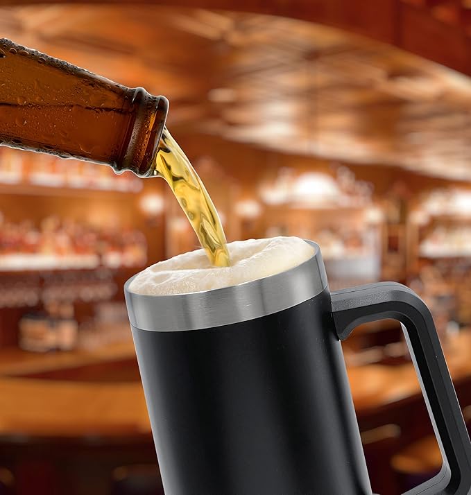 Unique XL Stainless Steel Insulated Tumbler Cup with Handle (24oz) Beer Mug for Hot/Cold Drinks, Gift Idea for Christmas, Birthday, Father's Day, Coolest Dad Ever (Gift-Boxed)