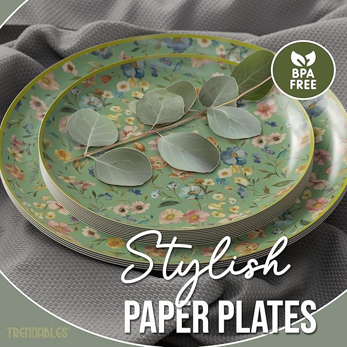 Trendables Heavy Duty Paper Plates Set For 16 Guests - 16 Each Of 8-inch And 10-inch Disposable Plates For Party - Fancy 32 Piece Dinnerware Set For All Occasions | Floral Design, Bouyant