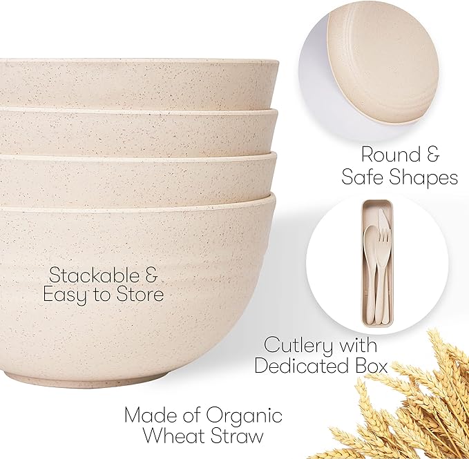 Wheat Straw Dinnerware Sets | Unbreakable Dinnerware Sets | Dishwasher Microwave Safe Dinnerware | Eco Friendly Non Breakable Dinnerware Sets | RV Outdoor Camping (Beige, Service for 4 (28 pcs))