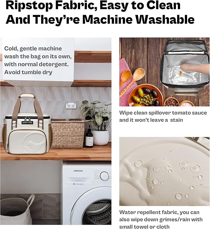 SUNNY BIRD 12L Large Insulated Lunch Bag, Leakproof and Foldable Lunch Cooler Box for Women Adult and Men, Fits 18 Cans (Ivory White 01)