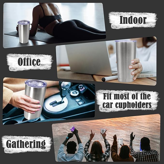 20 oz Tumbler Coffee Tavel Tumblers Bulk with Lid Stainless Steel Double Wall Vacuum Insulated Mug Powder Coated Cups fit Car Cupholder for Hot and Cold - Stainless Steel, 1Pack