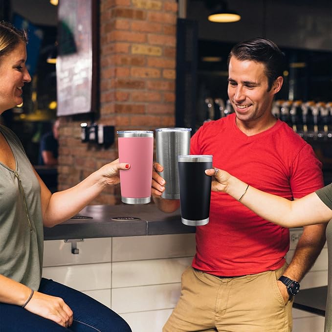 20oz Tumbler Bulk Stainless Steel Tumblers with Lid Vacuum Insulated Double Wall Travel Coffee Mug Powder Coated Tumbler Cup for Hot and Cold Drinks(Pink, 1 pack)