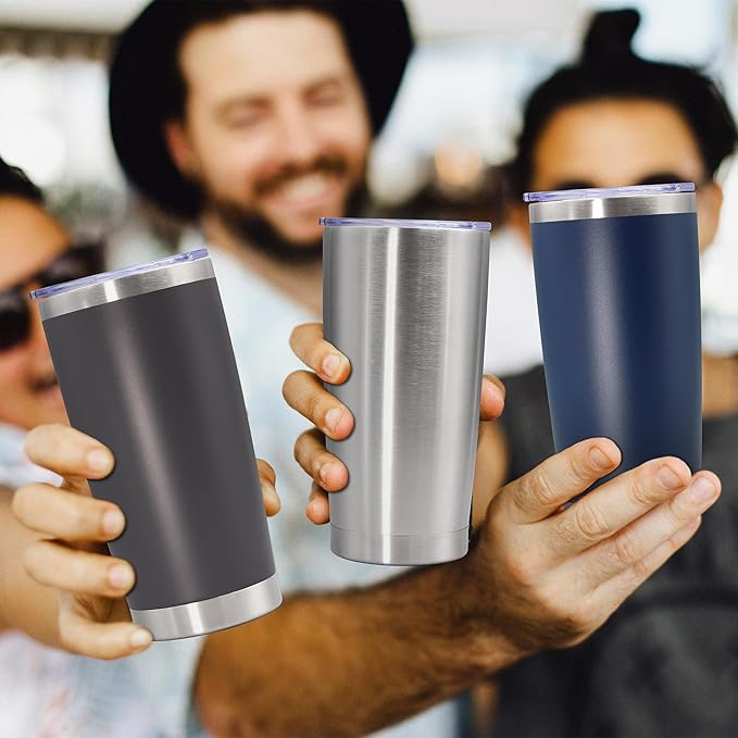20oz Tumbler Stainless Steel Tumbler Cup with Lid Vacuum Insulated Double Wall Travel Mug, Durable Powder Coated Travel Coffee Tumbler Mug for Hot & Cold Drinks, Grey,4 Pack