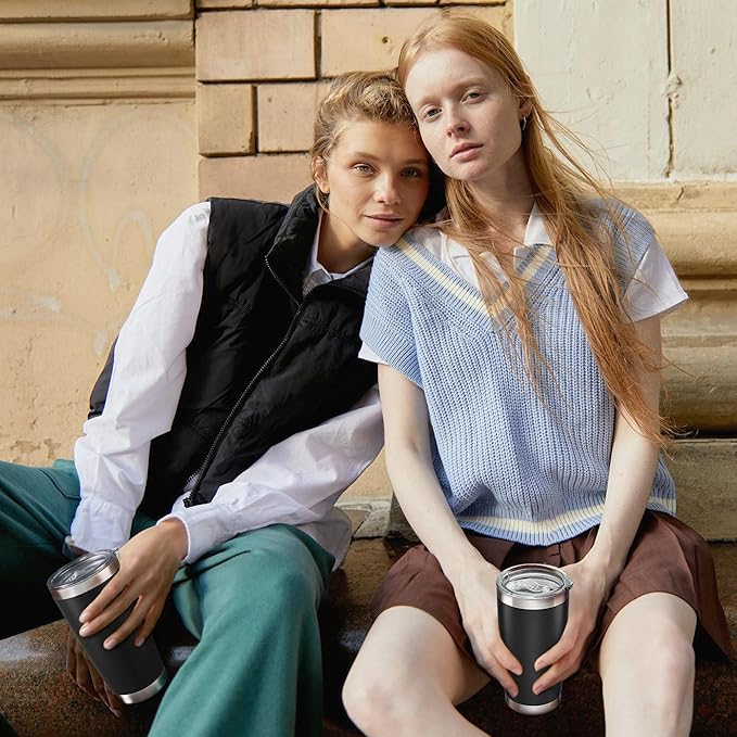 20 oz Tumbler with Lid Stainless Steel Insulated Tumblers Bulk Double Wall Vacuum Cups Powder Coated Travel Mug Keep Drinks Cold and Hot, Black, 12 Pack