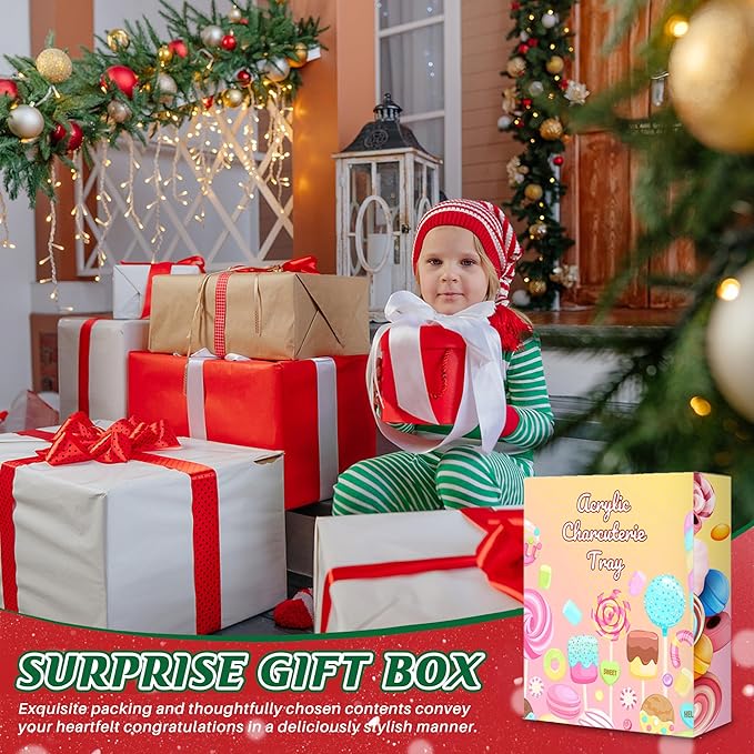 11" Christmas Tree Charcuterie Boards, Acrylic Reusable Serving Tray for Dessert Appetizer Display, Cute Decorative Snack Platter for Xmas Party Table Decoration