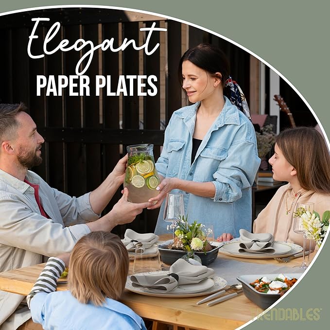 Trendables Heavy Duty Paper Plates Set For 32 Guests - 32 Each Of 8-inch And 10-inch Disposable Plates For Party - Fancy 64 Piece Dinnerware Set For All Occasions | Floral Design, Charm